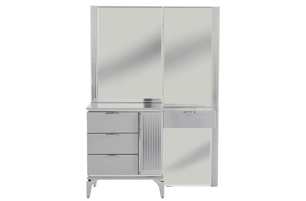 Fațada mesei de machiaj Loretto cu frezare decorativă și inserții de oglindă