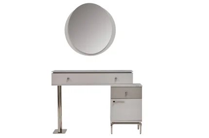 Masa-de-toaleta-ESTELLA-oglinda-fata Masă de toaletă Estella modernă cu oglindă rotundă suspendată și sertare spațioase pentru dormitor elegant