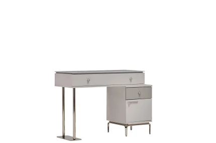 Masă de toaletă Estella vedere laterală cu detalii de finisaj și picioare elegante din metal cromat