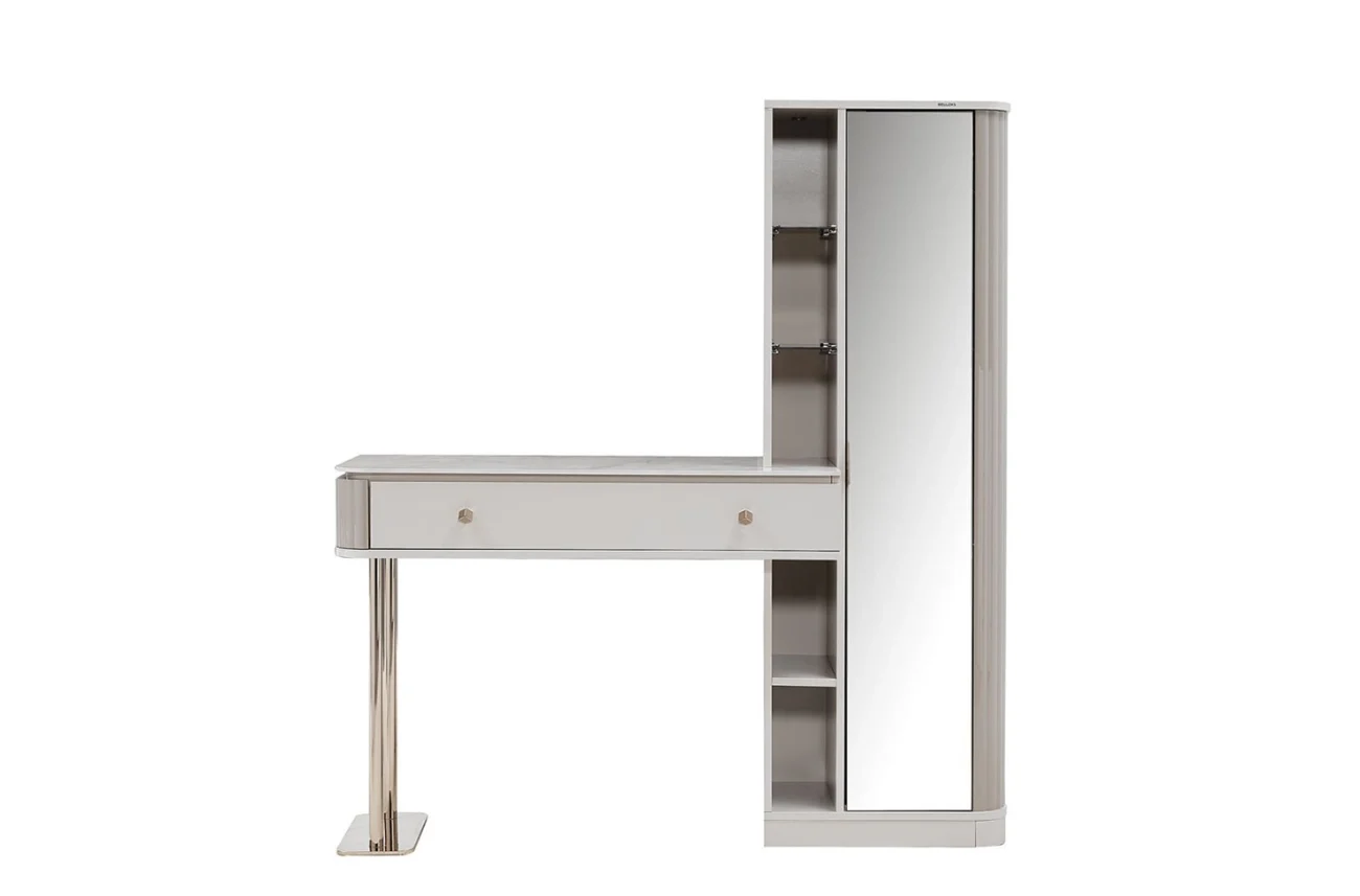 Masa de machiaj Estella cu dulap inalt cu oglinda si sertar spatios, design modern pentru dormitor rafinat