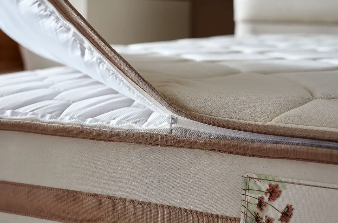 Detaliu al marginii saltelei Pure Soft cu finisaj decorativ