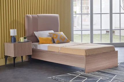 Pat pentru copii Arles vedere frontala cu noptiera asortata in stil modern tip loft