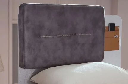 Perna moale pentru tablia patului de copii Live pe gri cu cusatura orizontala decorativa