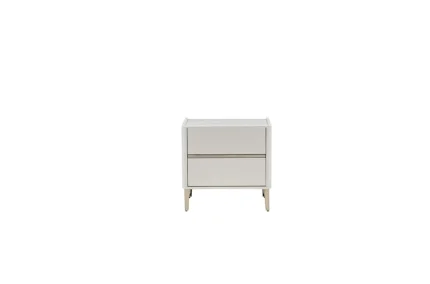 Noptiera alb-aurie Marietta cu doua sertare pe fond alb pentru dormitor elegant